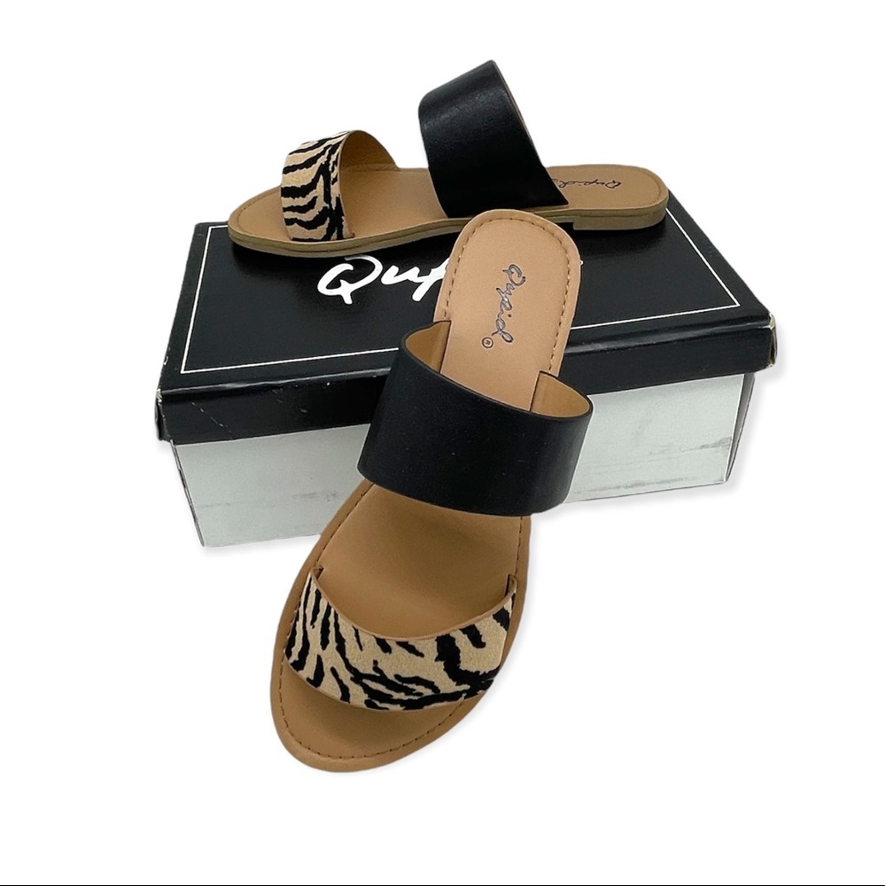 Tiger print Black flats slide Sandal size 6